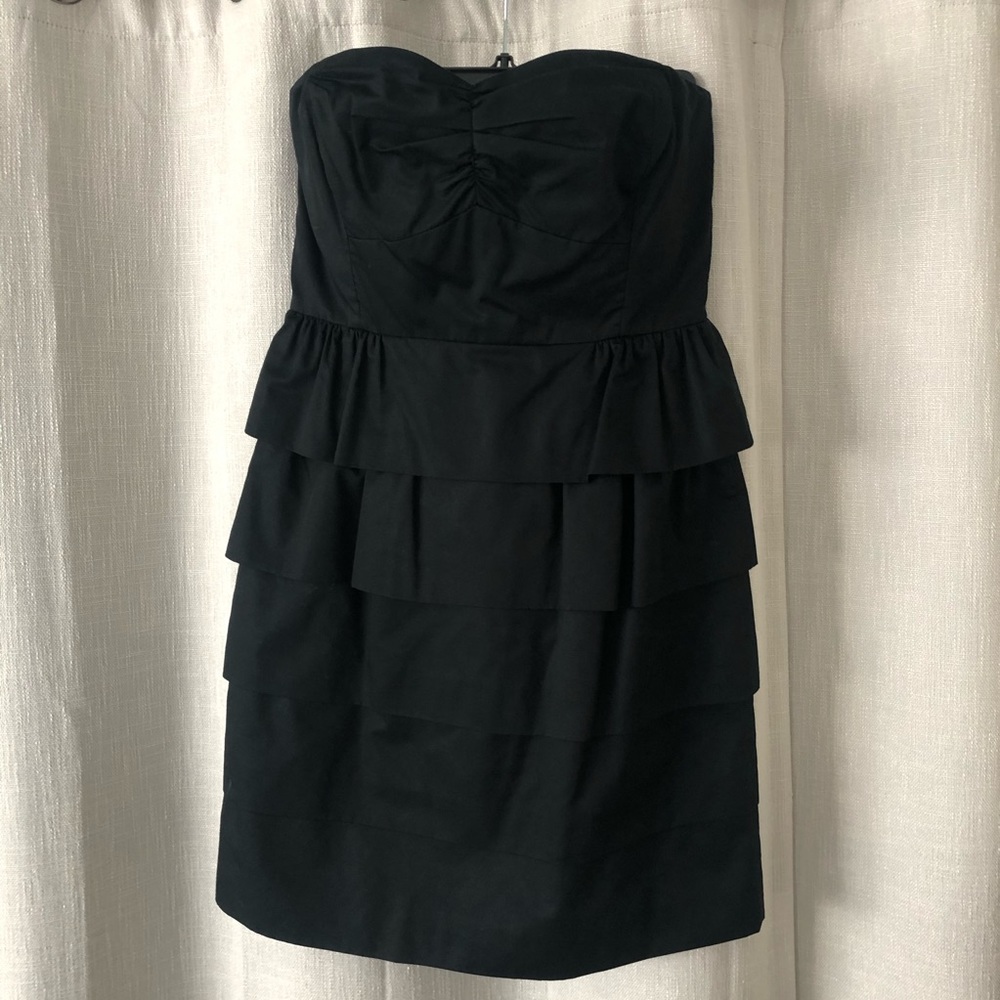 J. Crew Strapless Black Tiered Ruffle Party Dress